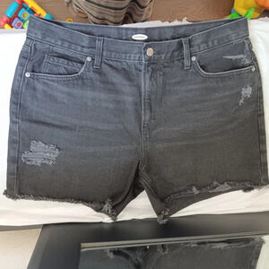 Old Navy shorts, high waist, denim Black Frayed Cotton No Stretch 5in sz 14.